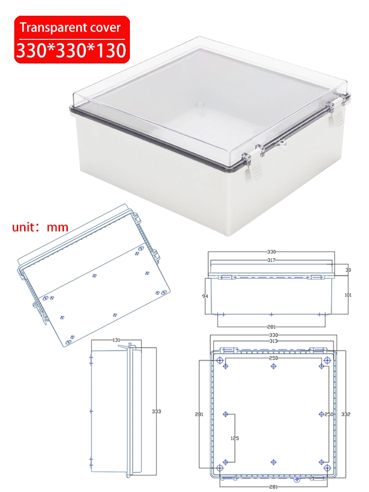 Directly Operated by The Factory 330*330*130mm ABS Plastic Waterproof Junction Box IP66 13*13*5.1 Inch Grey Waterproof Case