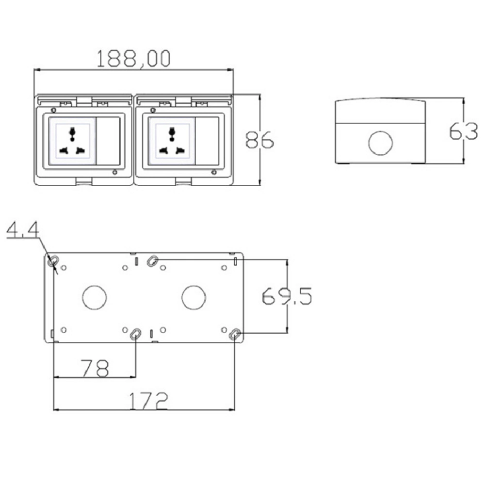 Outdoor Waterproof Socket Switch with Five Holes