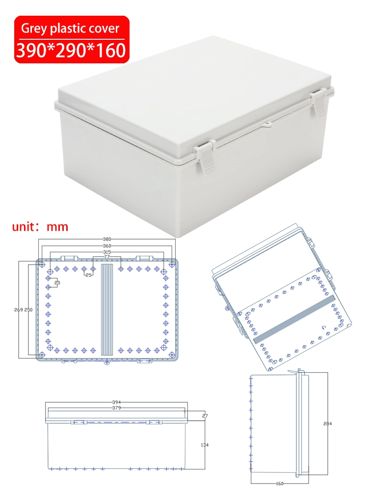 Directly Operated by The Factory 390*290*160mm ABS Plastic Waterproof Junction Box IP66 15.4*11.4*6.3inch Grey Waterproof Case