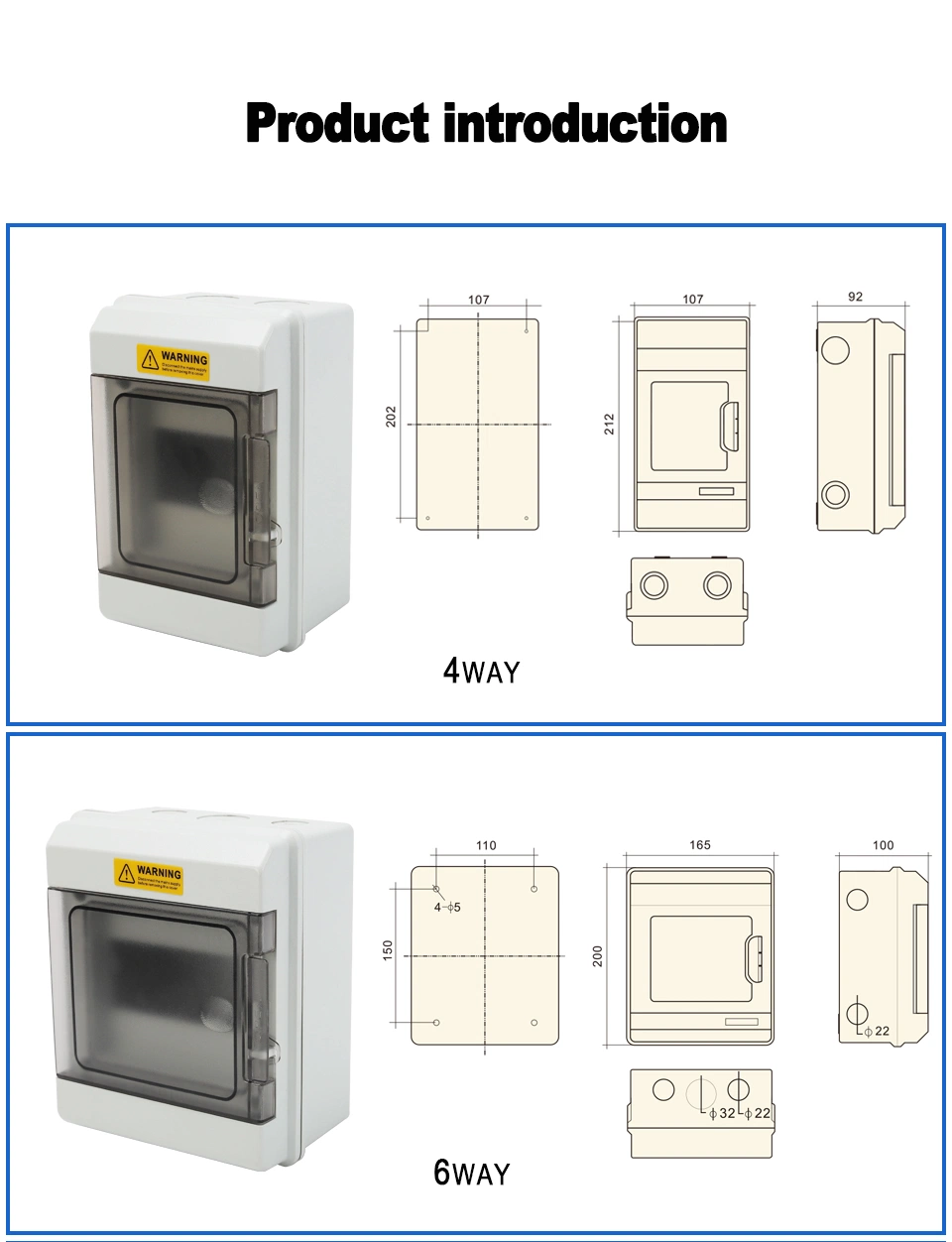 At4way Plastic Distribution Box IP67 Outdoor Waterproof Photovoltaic Wiring PC Fire Protection