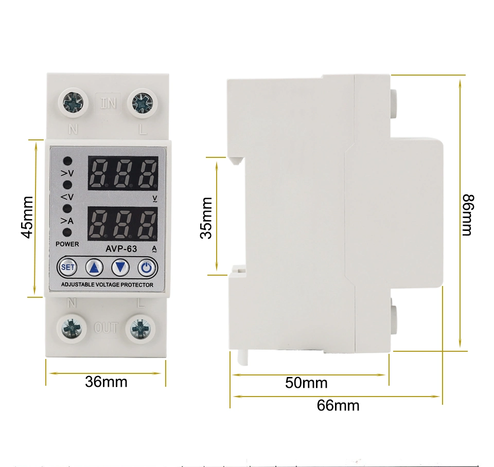 1-63A Adjustable Over Under Voltage Current Protector 2p 220/230V OEM