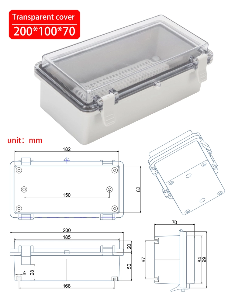 Rectangular Waterproof Junction Box 200*100*70mm ABS IP66 Transparent Cover 7.9*4*2.8inch