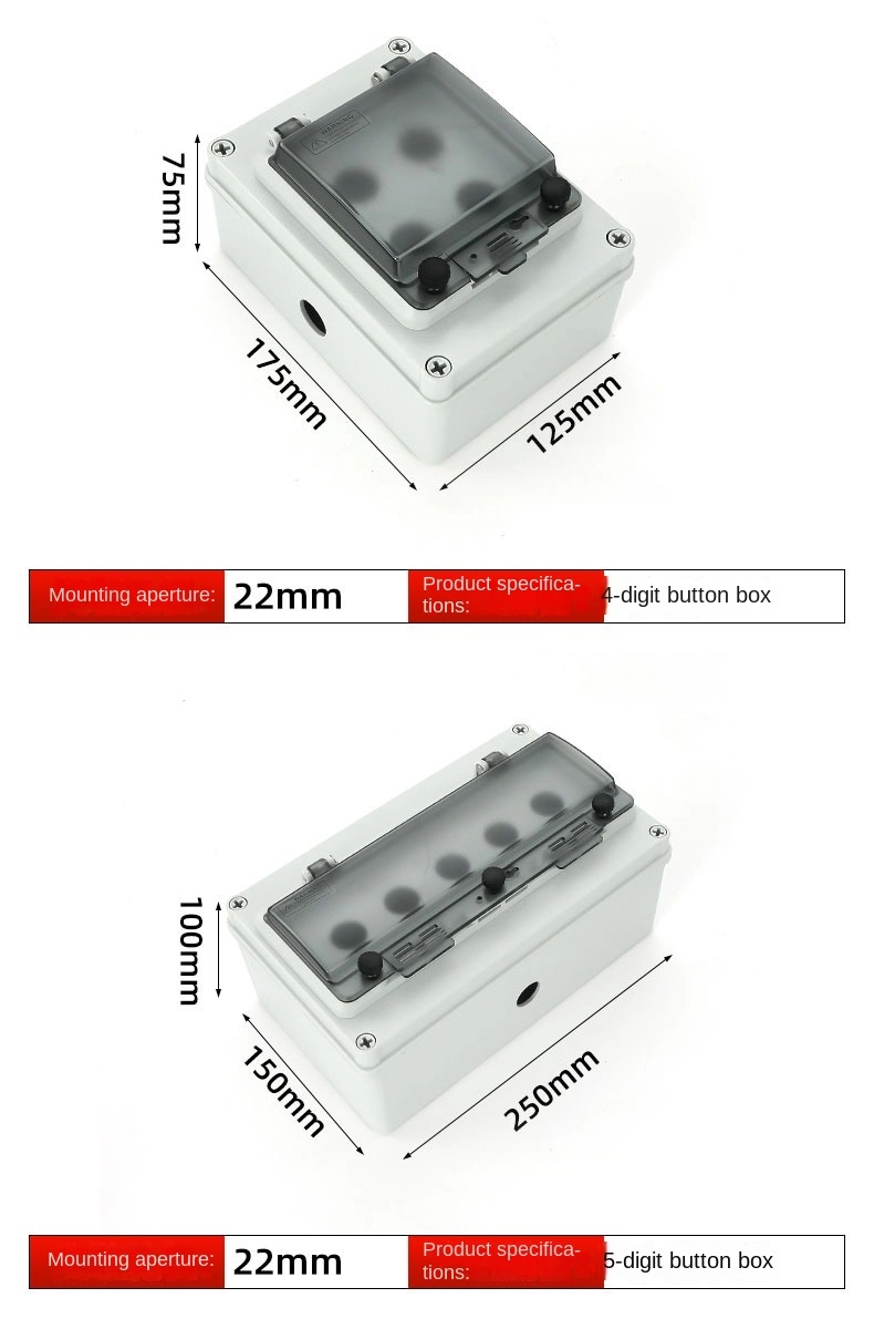 Double Hole IP67 Waterproof Outdoor Emergency Push Button Switch W Junction Box