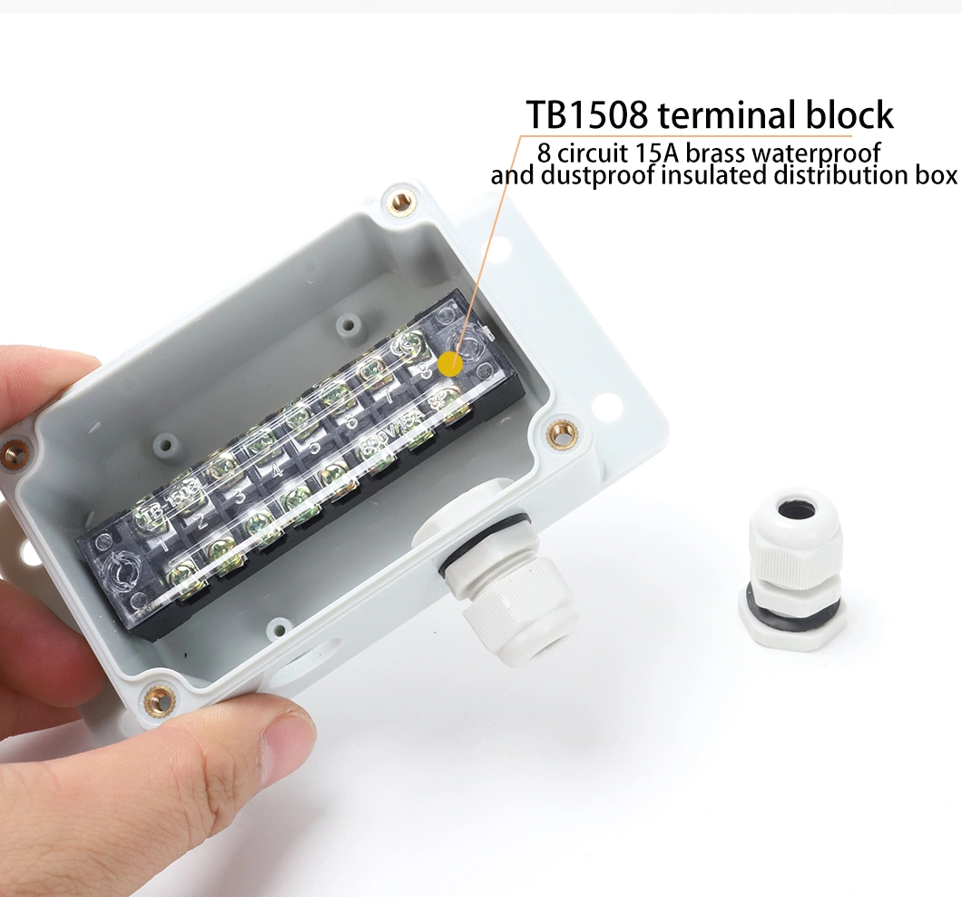 Outdoor Waterproof Cable Distribution Box 100*68*50mm One in and Two out ABS Plastic 15A 8 Circuit