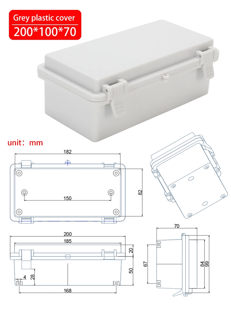 200*100*70mm ABS Plastic Gray Cover Waterproof and Dustproof Electrical Distribution Box 7.9*4*2.8inch