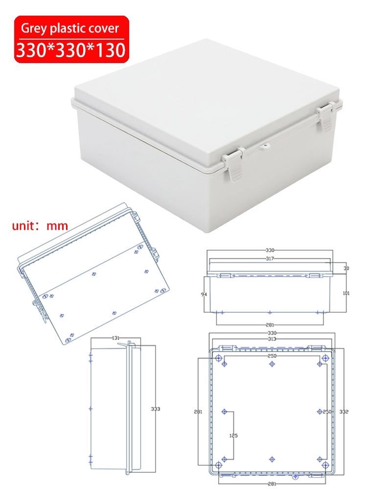 Directly Operated by The Factory 330*330*130mm ABS Plastic Waterproof Junction Box IP66 13*13*5.1 Inch Grey Waterproof Case