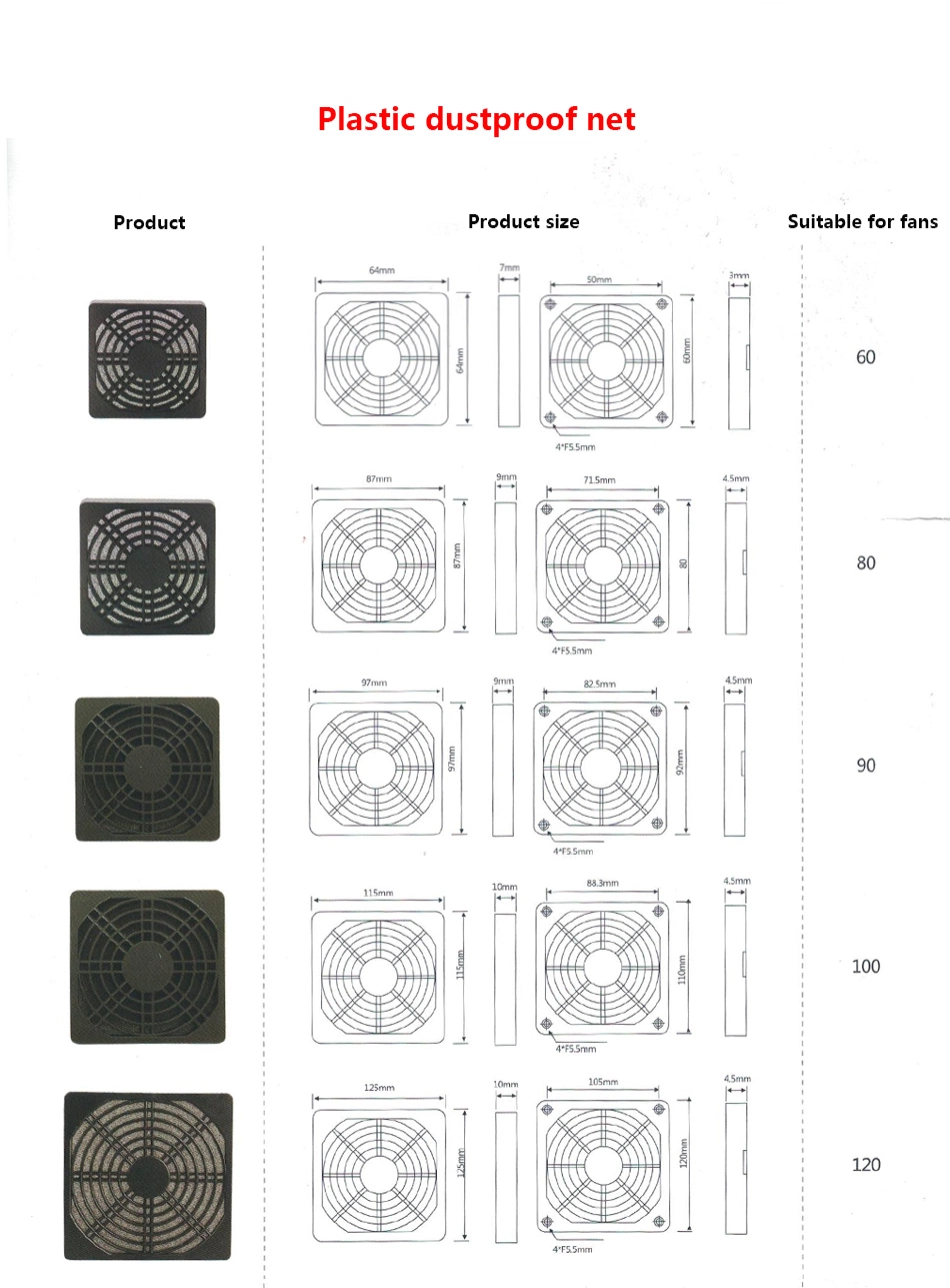 Fan Guard 200mm*200mm ABS Plastic Black Dust Filter