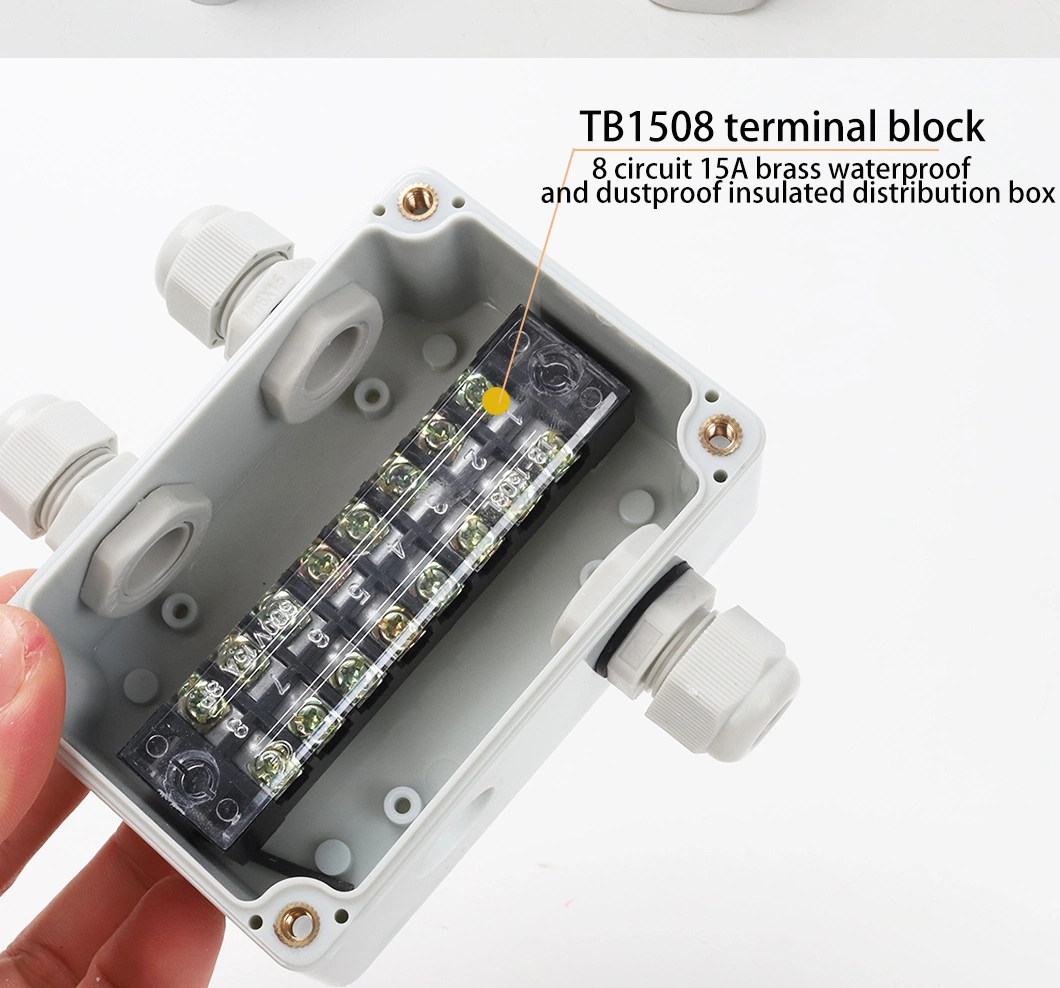 One in and One out 83*81*56mm Tb1506 15A 400V 6way Power Supply Waterproof Junction Box