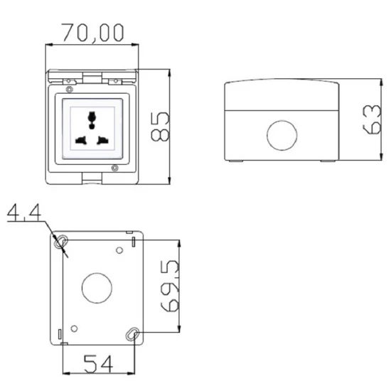 Outdoor Waterproof Multifunctional Three-Pin Socket IP55 ABS Plastic